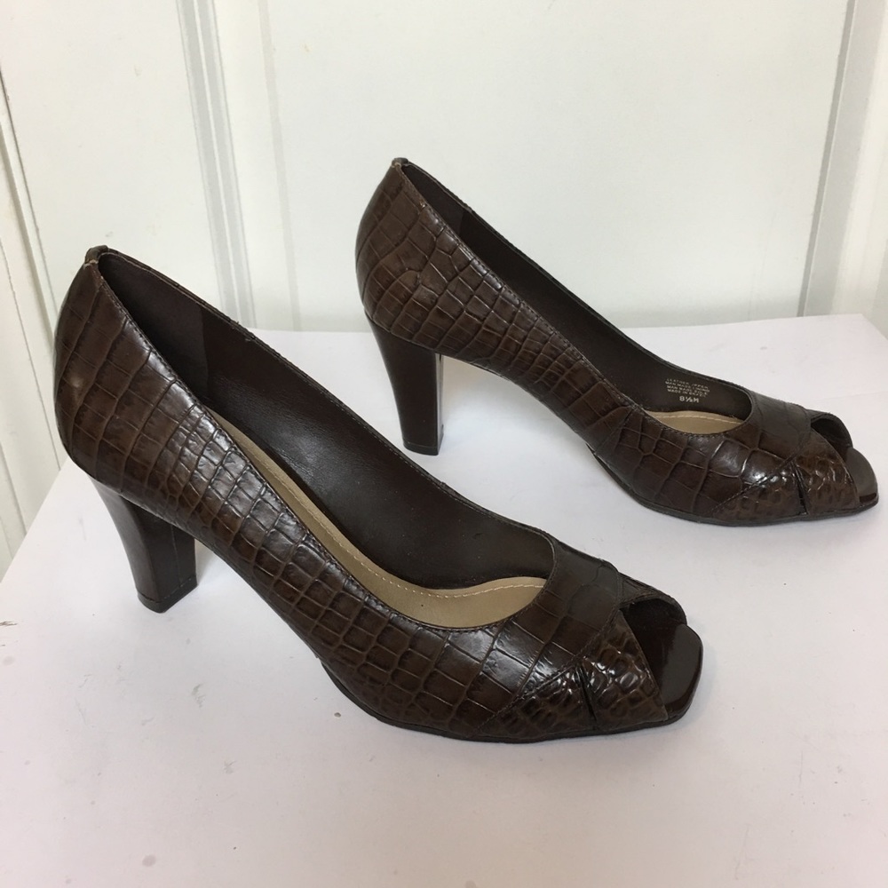 Alex Marie Women Leather Shoes Heels Peep Toe 8.5M